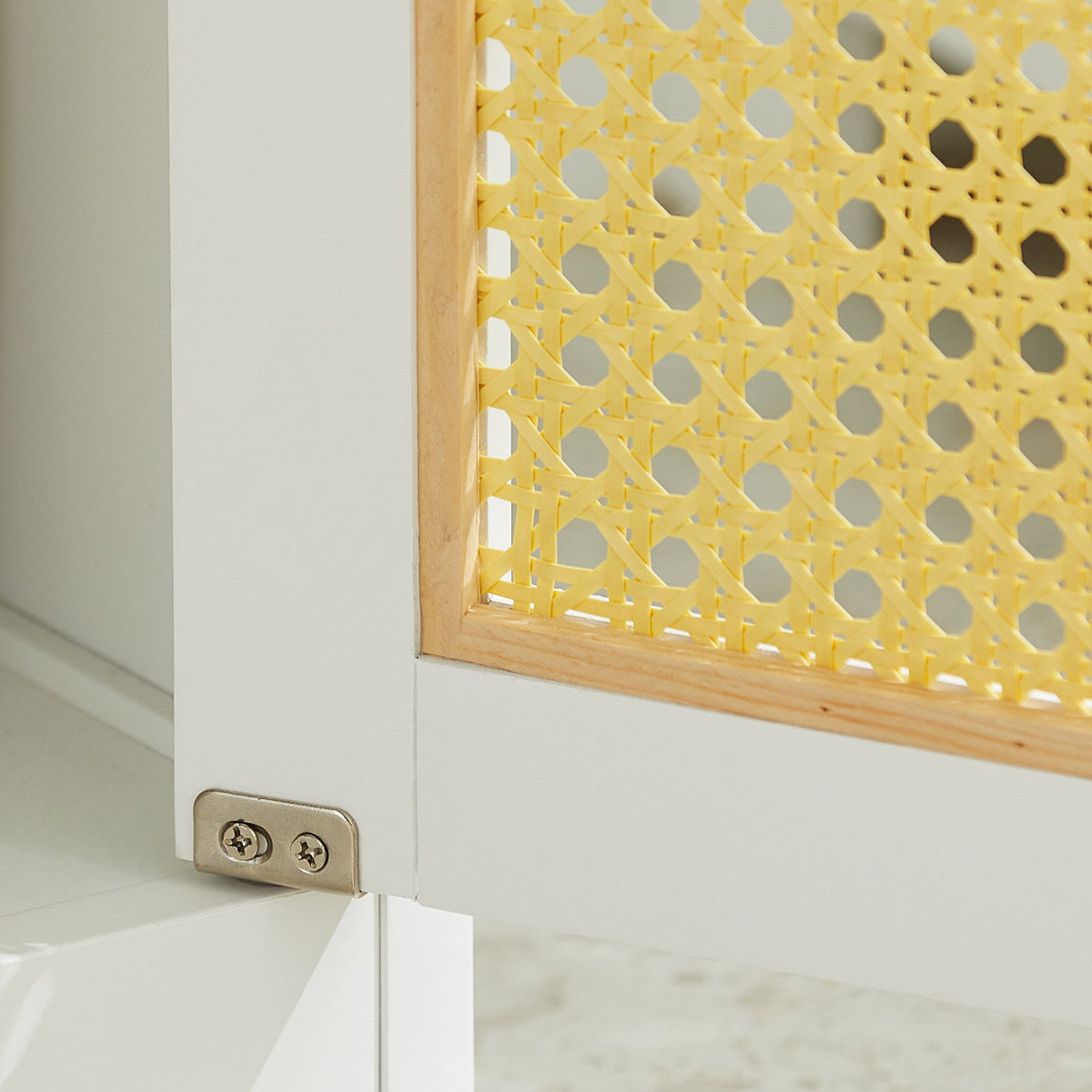 SoBuy BZR72-W Meuble sous-Lavabo, Meuble sous-Vasque à 2 étages réglable et 2 Portes en Ploy Rotin, Placard de Rangement