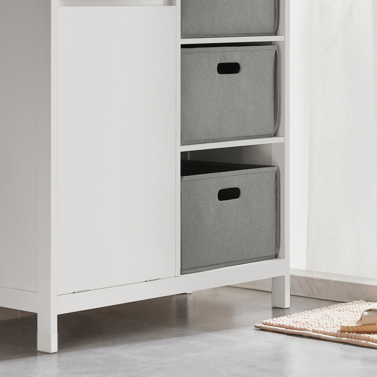 SoBuy BZR77-W Meuble de Salle de Bain avec Paniers à Linge, Armoire à Linge avec 3 Paniers et Tiroir, Armoire de Salle de Bain en Bois, Corbeille à Linge, Blanc, 80x91x38cm