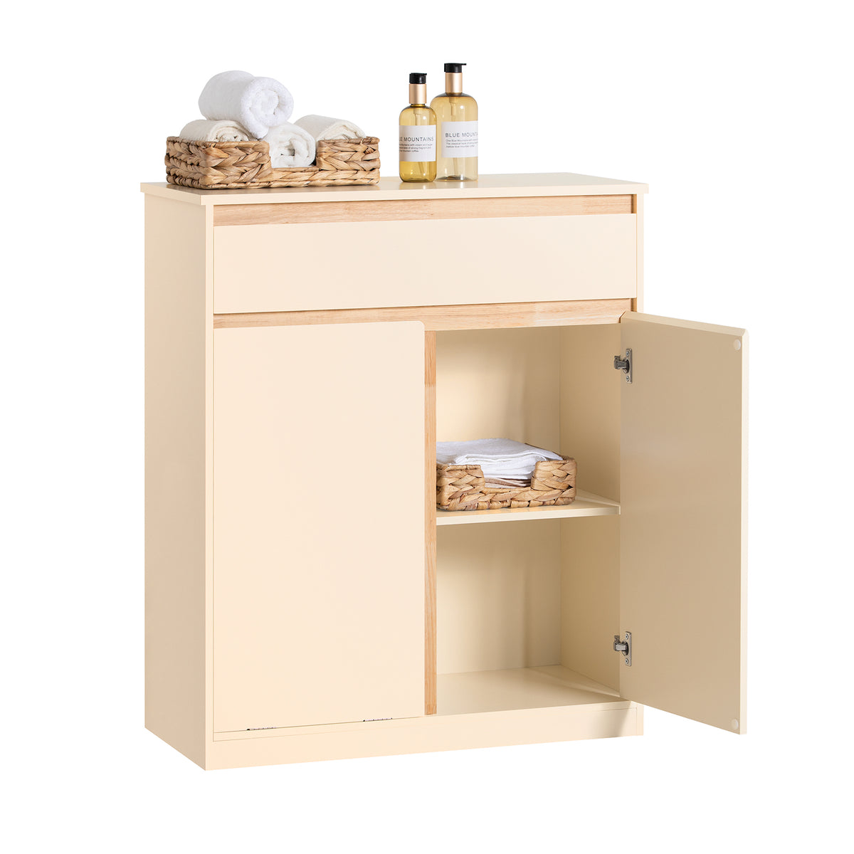 SoBuy BZR79-MI Meuble Bas de Salle de Bain avec Bac à Linge Amovible Armoire à Linge Commode Armoire Toilette avec Panier à L