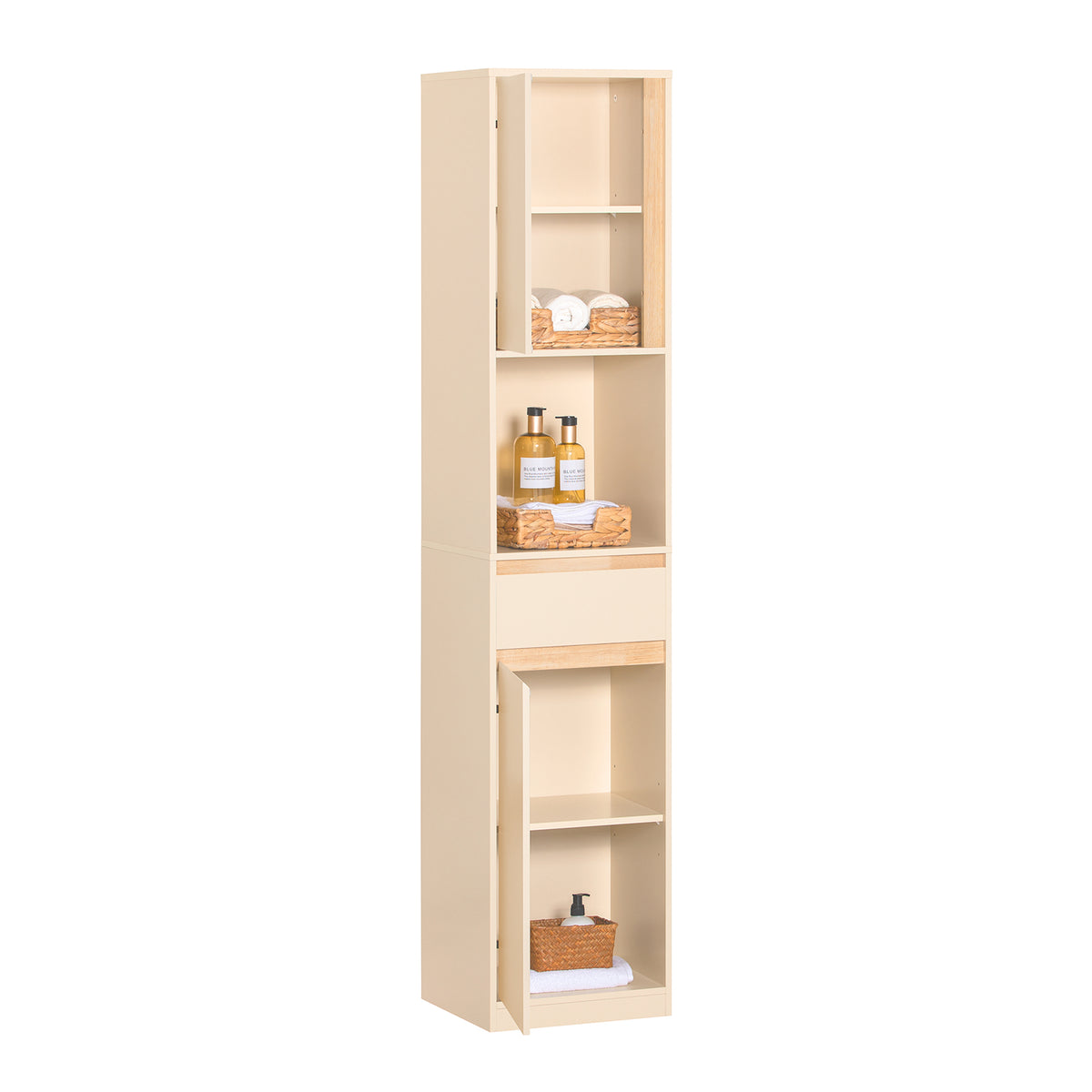 SoBuy BZR80-MI Meuble Colonne de Salle de Bain, Armoire Haute, Placard de Rangement avec 1 Compartiment Ouvert, 1 Tiroir et 2