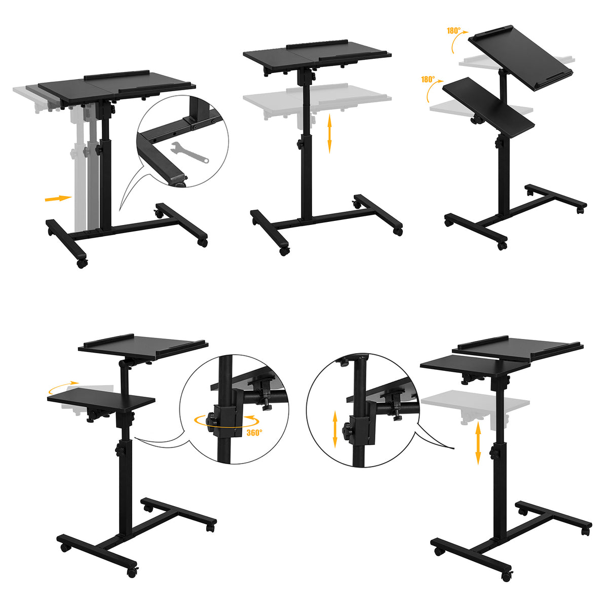 SoBuy FBT07N6-SCH Table de Lit Canapé Table Roulante avec 2 plateaux inclinables – Noir