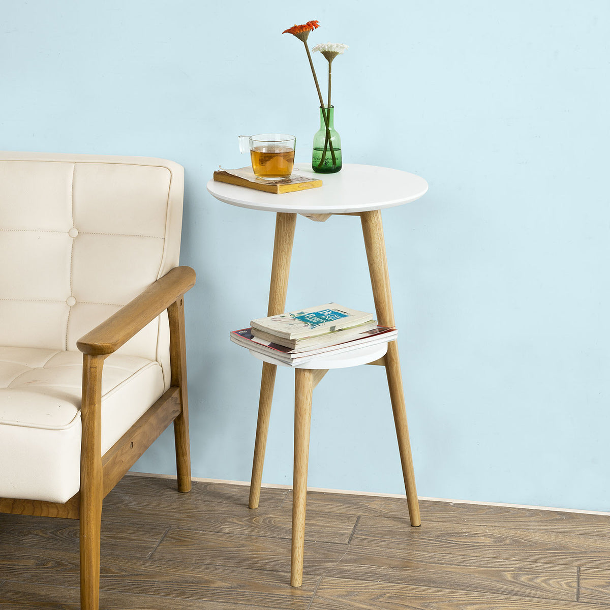 SoBuy FBT39-W Table d'Appoint Design Table Basse Table café Ronde