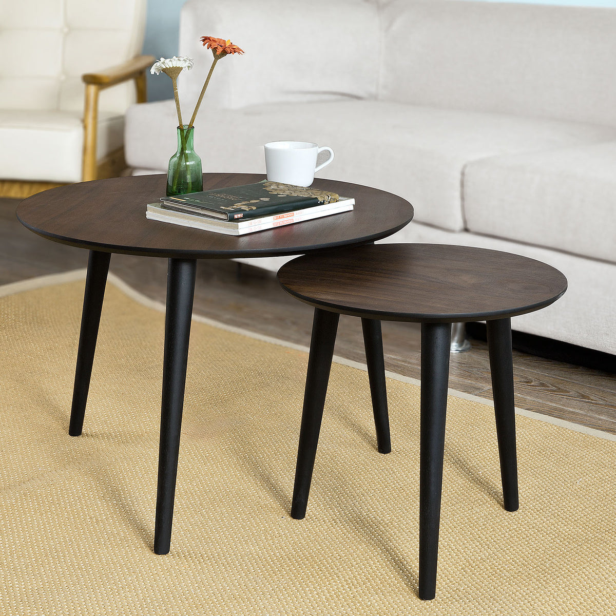 SoBuy FBT40-BR Set de 2, Măsuțe de cafea tip cuib, Rotunde
