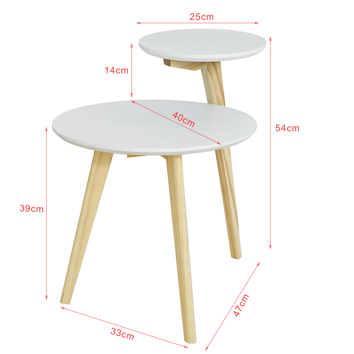 SoBuy FBT53-WN Măsuță de cafea de design Masă laterală rotundă Masă de cafea, 2 blaturi, 3 picioare