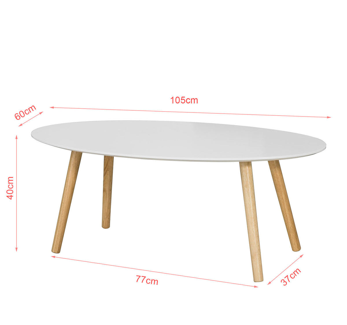 SoBuy FBT61-W Măsuță de cafea ovală, Masă auxiliară, Design modern, Masă de living din lemn