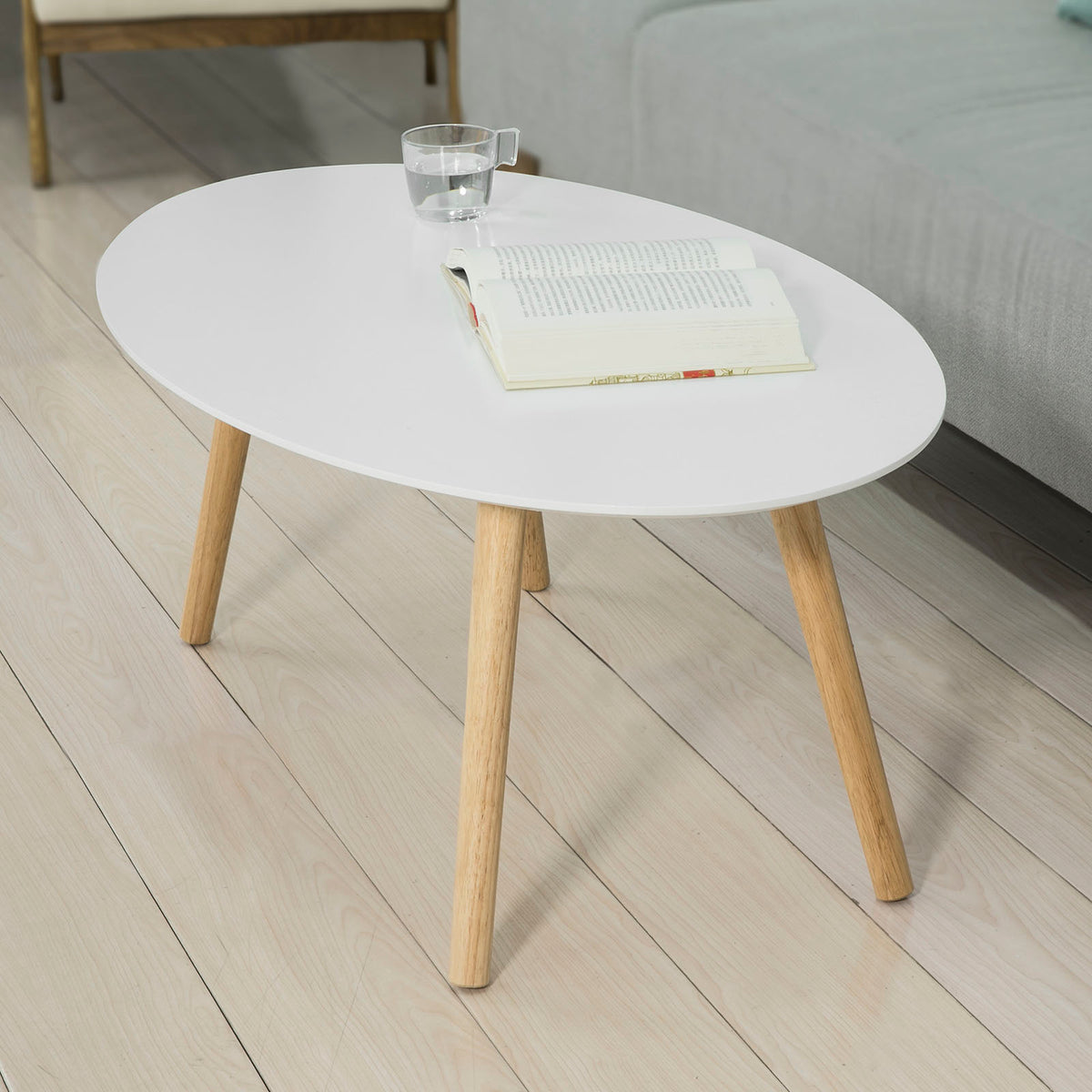 SoBuy FBT61-W Măsuță de cafea ovală, Masă auxiliară, Design modern, Masă de living din lemn