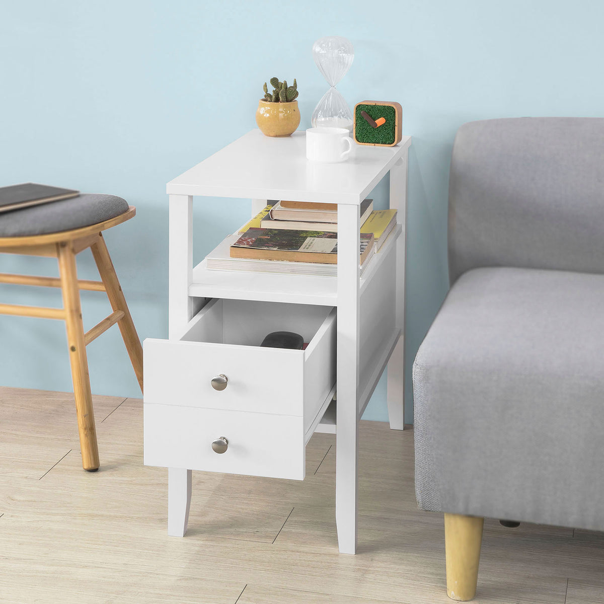 SoBuy FBT73-W Table d'Appoint Bout de Canapé Table Café Table Basse – 1 Tiroir