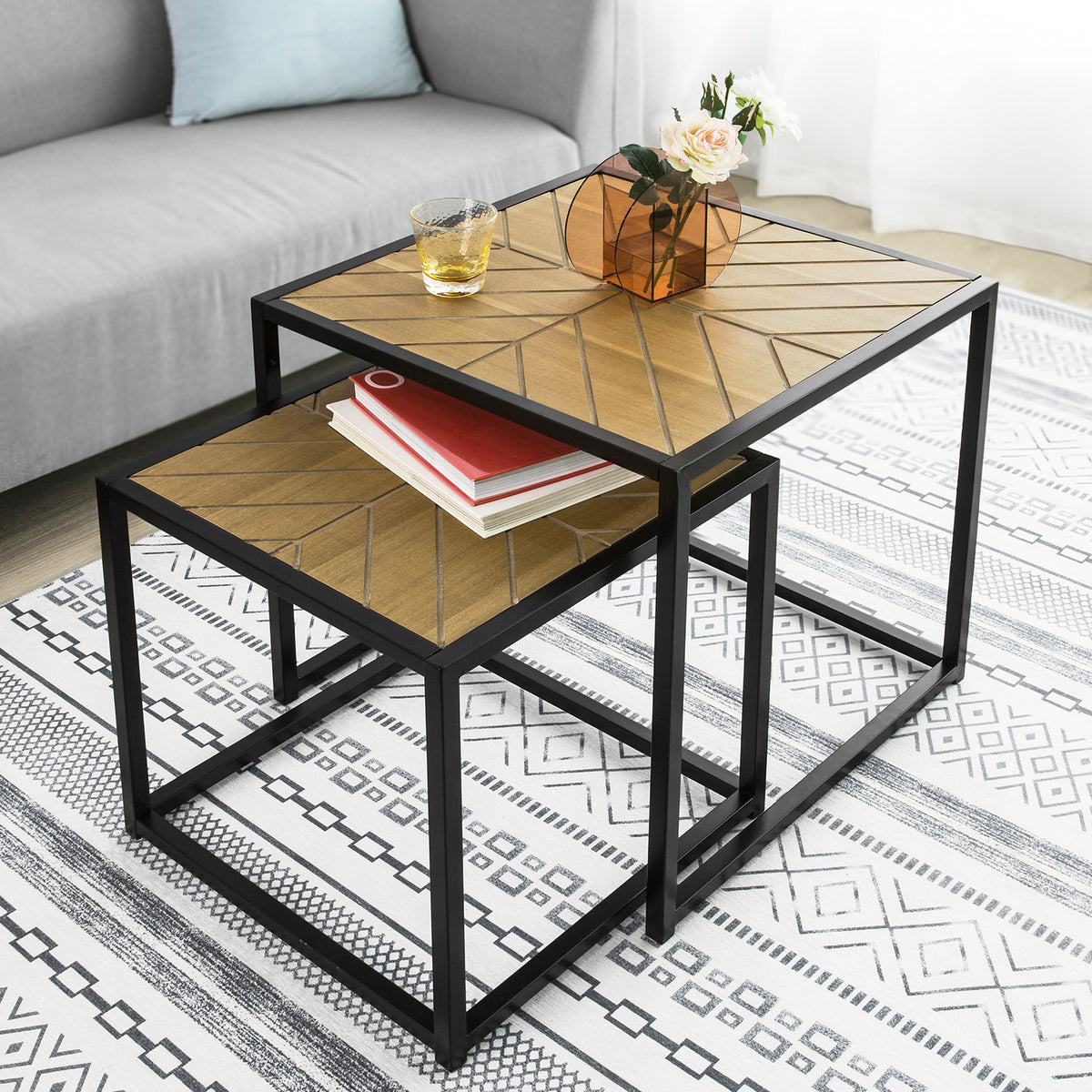 SoBuy FBT76-N Set de 2 Măsuțe de Cafea Suprapuse Măsuță Cafea Măsuță Laterală Măsuță de Living