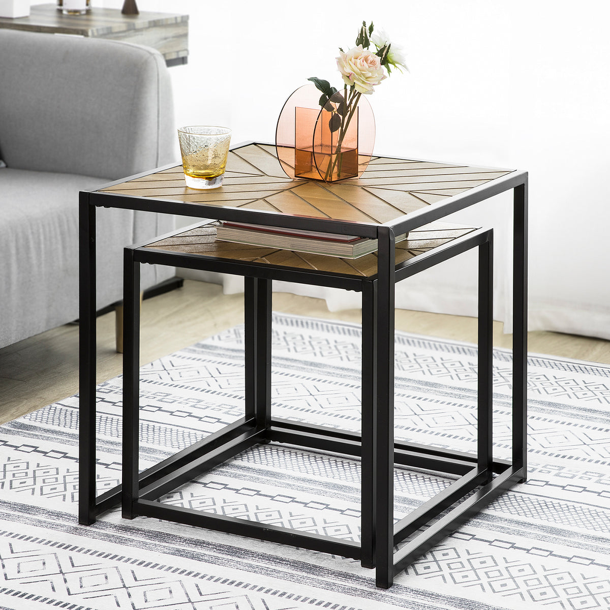 SoBuy FBT76-N Set de 2 Măsuțe de Cafea Suprapuse Măsuță Cafea Măsuță Laterală Măsuță de Living