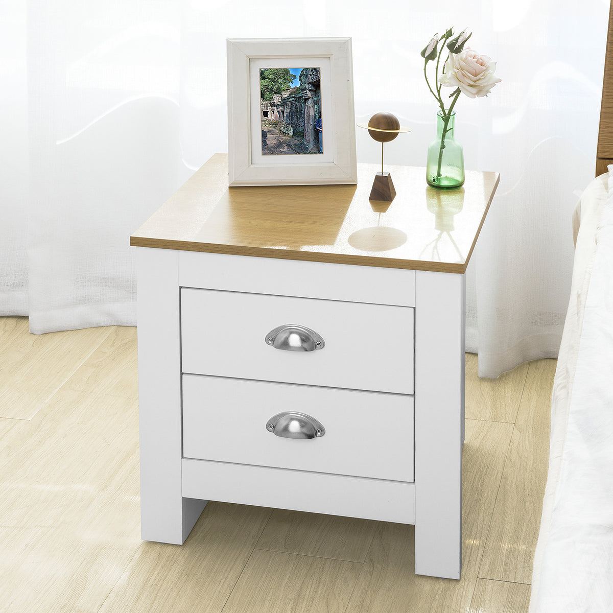 SoBuy FBT86-W Table de Chevet Table de Nuit Bout de Canapé Table d'Appoint avec 2 tiroirs