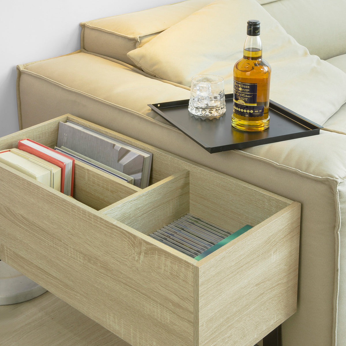 SoBuy FBT88-N Bout de Canapé Table Basse Table de Chevet Coffre avec 3 Compartiments