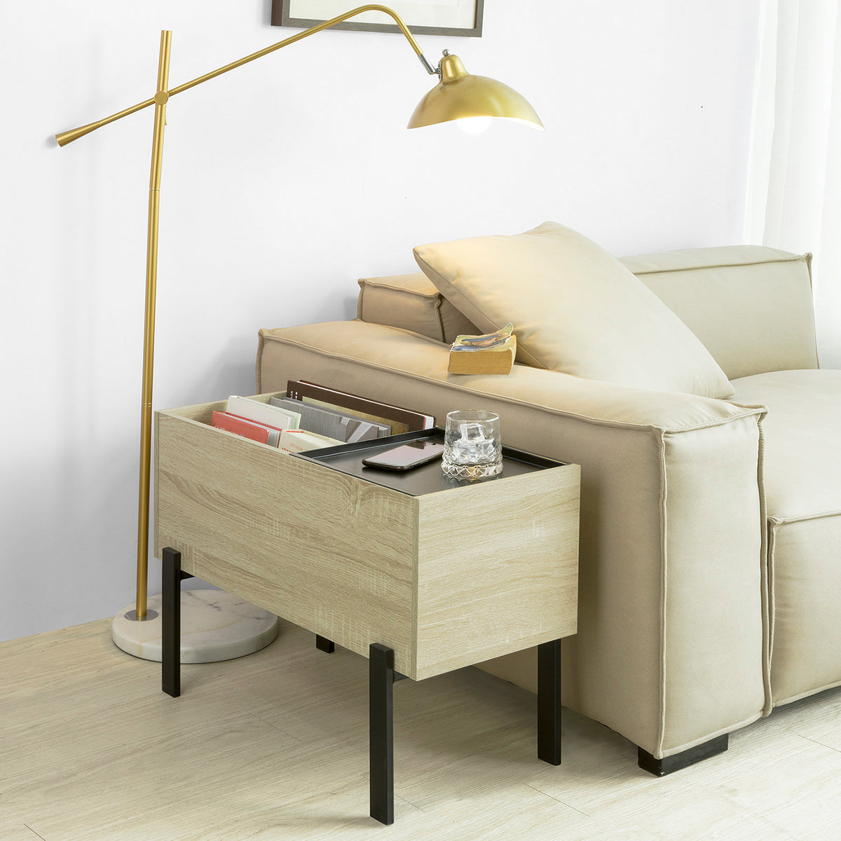 SoBuy FBT88-N Bout de Canapé Table Basse Table de Chevet Coffre avec 3 Compartiments
