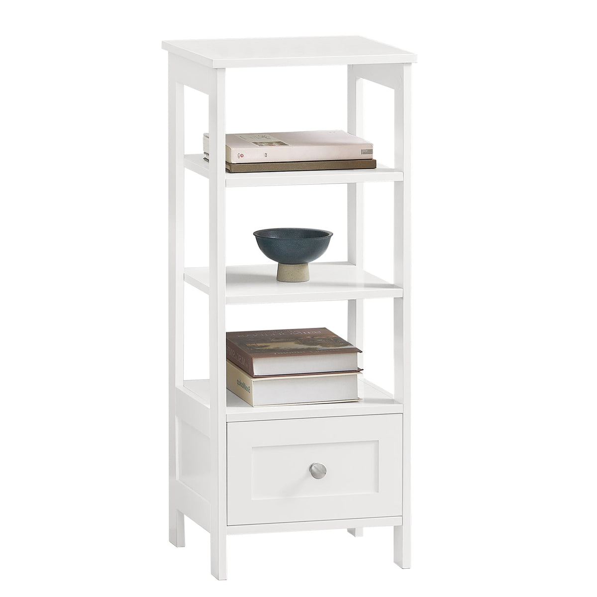 SoBuy FBT91-W Table d’Appoint Haute Bout de Canapé pour Salon Bureau Cuisine en 3 niveaux avec 1 tiroir
