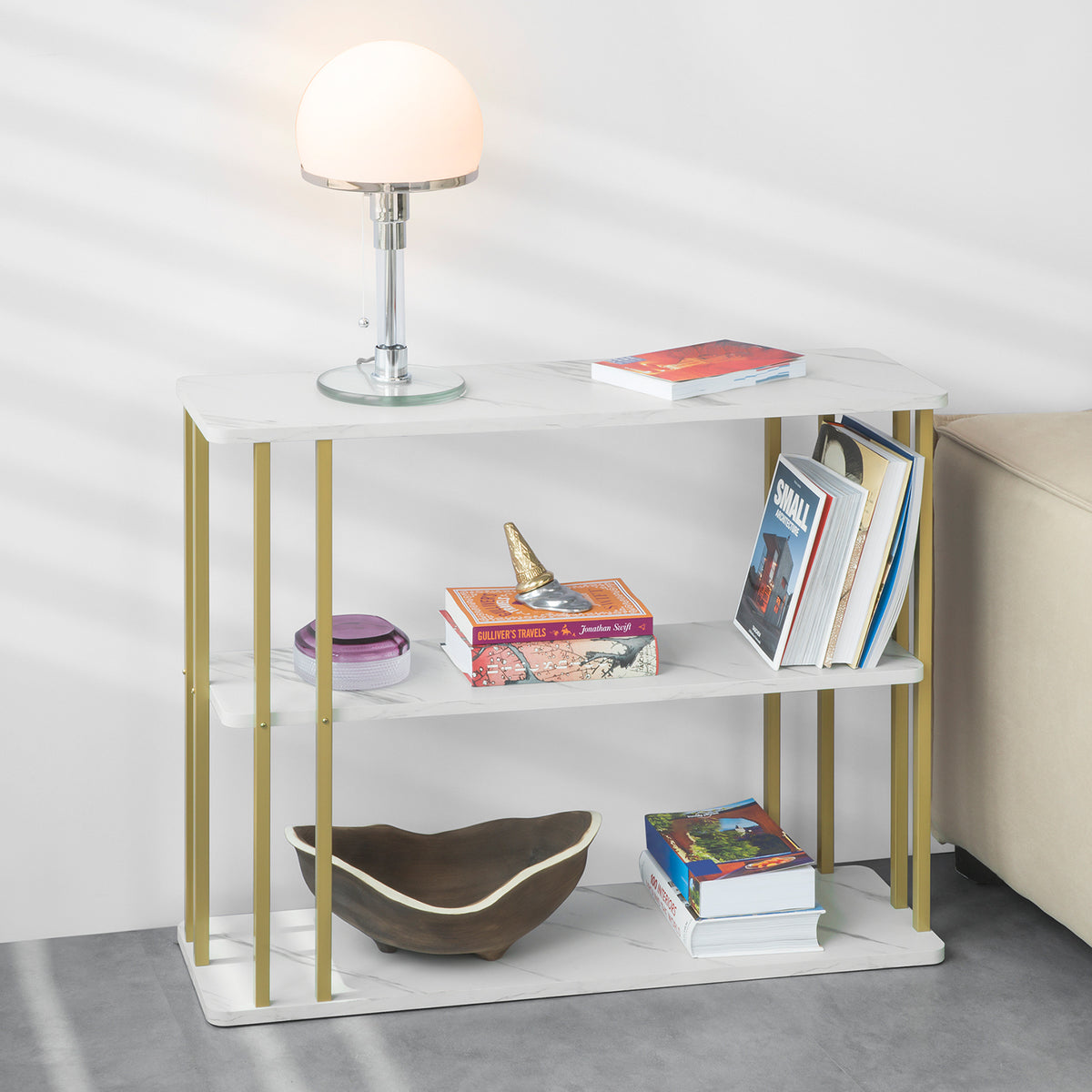 SoBuy FBT96-G Bout de Canapé de Rectangle Table d’Appoint Marbre Cadre et Pieds en Fer