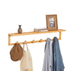 SoBuy FHK06-N Suport prosop/cuier de perete din bambus cu etajeră și 6 cârlige - L90 x l12,5 x H16,5cm