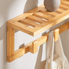 SoBuy FHK06-N Suport prosop/cuier de perete din bambus cu etajeră și 6 cârlige - L90 x l12,5 x H16,5cm
