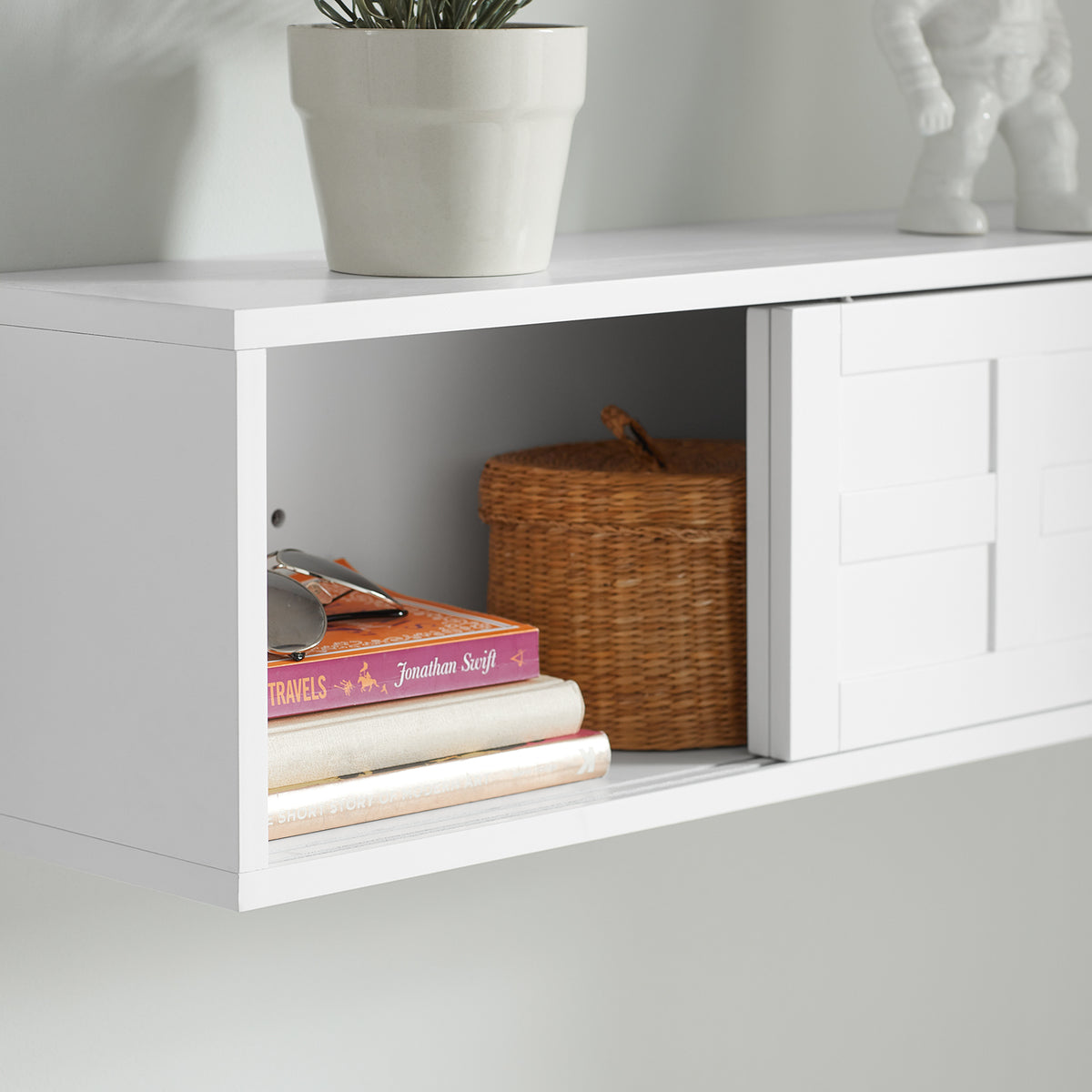 SoBuy FHK18-W Dulap de perete cu raft, Mobilier de depozitare pentru sufragerie, Mobilier de bucătărie - Mobilier de hol - 2 uși glisante, Spațiu de depozitare ascuns - pentru hol, bucătărie, sufragerie, baie - Alb 75x20x23 cm