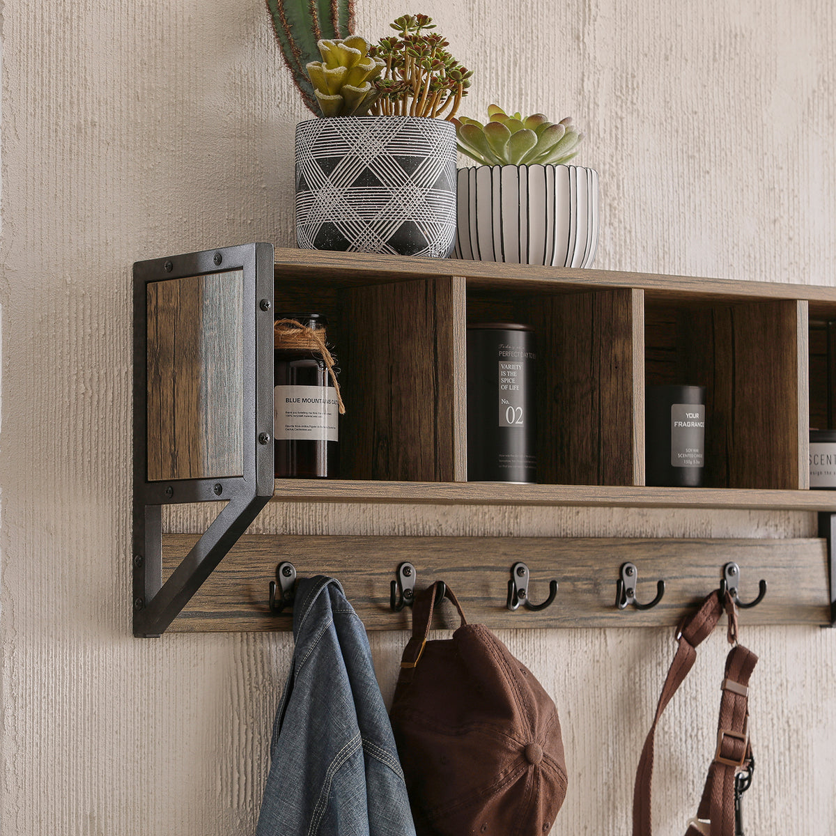 SoBuy FHK25-N Porte Manteau Mural, Étagère de Rangement, Meuble Entrée, Vestiaire