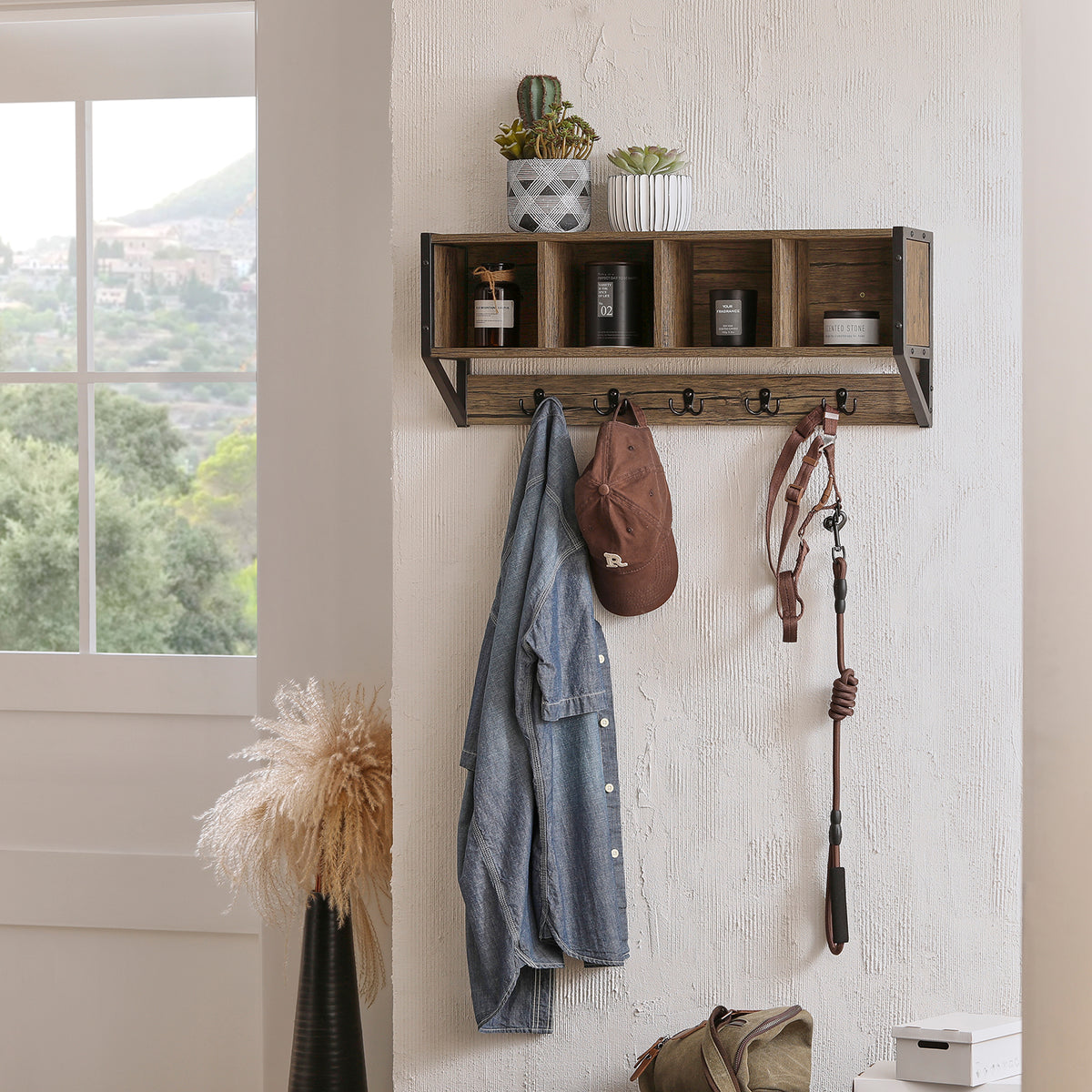 SoBuy FHK25-N Cuier de perete, Raft de depozitare, Mobilier de intrare, Vestiar