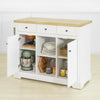 SoBuy FKW101-WN Desserte de Cuisine à Roulettes avec Plan de Travail, 3 Tiroirs, 2 Étagères et 2 Portes, Charge 50 kg – 115x46x91 cm, Blanc et Naturel