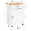 SoBuy FKW102-WN Cărucior de bucătărie cu roți, cu blat de lucru, 1 sertar, 1 ușă și suport pentru prosoape de hârtie, sarcină 45 kg – 68x46x90 cm, alb și natur