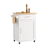 SoBuy FKW102-WN Cărucior de bucătărie cu roți, cu blat de lucru, 1 sertar, 1 ușă și suport pentru prosoape de hârtie, sarcină 45 kg – 68x46x90 cm, alb și natur