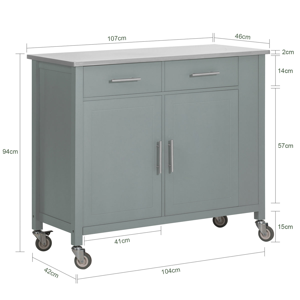 SoBuy FKW108-HG Desserte Roulante Chariot de Cuisine à roulettes avec Etagère Latérale, Portes et Tiroirs en Acier INOX