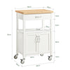 SoBuy FKW22-WN Cărucior de bucătărie cu roți și blat din INOX, 1 Sertar, 1 Raft și 2 Uși, Cărucior multifuncțional – 60x45x92 cm, Alb și Natural