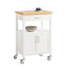 SoBuy FKW22-WN Cărucior de bucătărie cu roți și blat din INOX, 1 Sertar, 1 Raft și 2 Uși, Cărucior multifuncțional – 60x45x92 cm, Alb și Natural