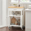 SoBuy FKW22-WN Cărucior de bucătărie cu roți și blat din INOX, 1 Sertar, 1 Raft și 2 Uși, Cărucior multifuncțional – 60x45x92 cm, Alb și Natural