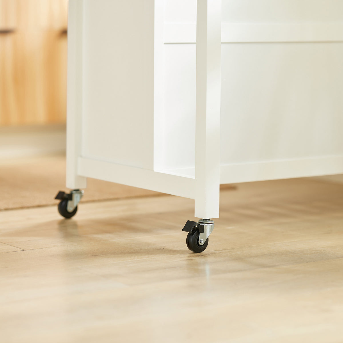 SoBuy FKW74-WN Cărucior de bucătărie cu roți, cu blat de lucru, 2 sertare și 2 rafturi, suport pentru cuptorul cu microunde, sarcină 60 kg – 100x60x94 cm, Alb și Natur