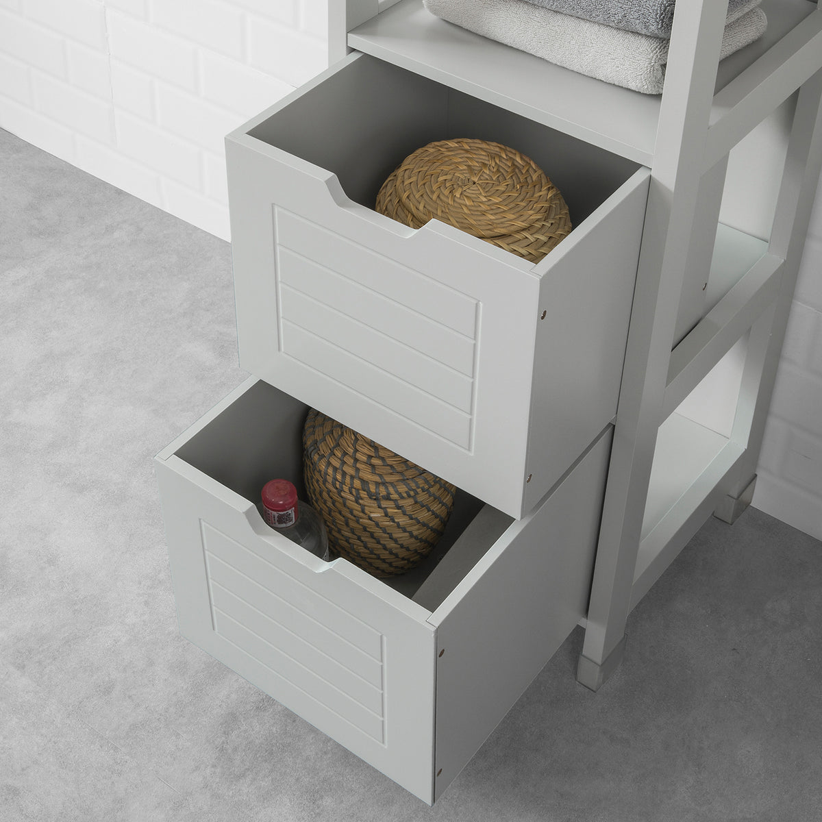 SoBuy FRG126-HG Dulap înalt de baie tip coloană – 4 rafturi și 2 sertare - Gri deschis