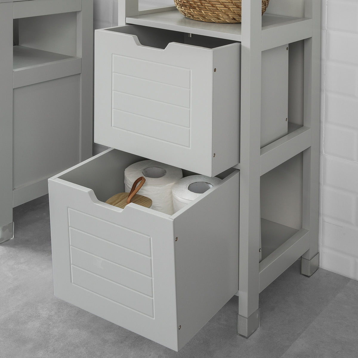 SoBuy FRG127-HG Meuble Demi-Colonne Meuble Bas de Salle de Bain Armoire Toilette-Gris Clair