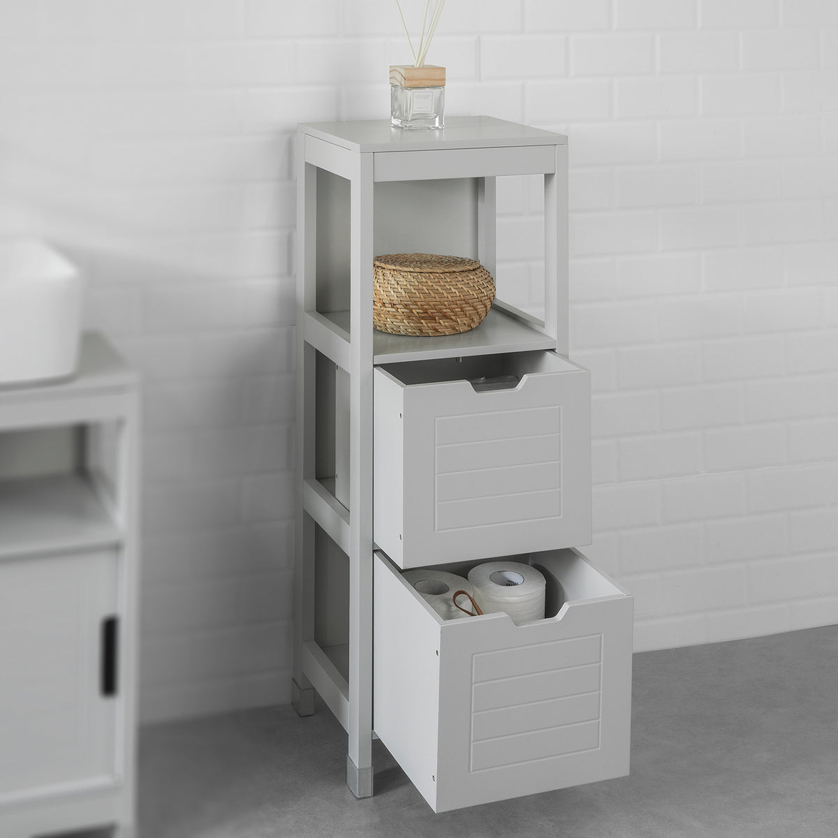 SoBuy FRG127-HG Meuble Demi-Colonne Meuble Bas de Salle de Bain Armoire Toilette-Gris Clair