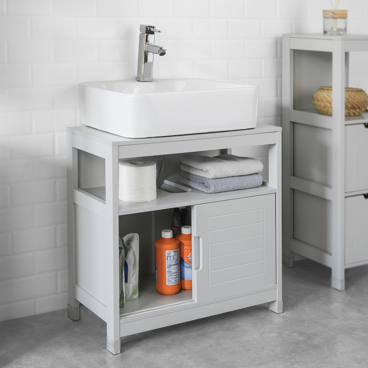 SoBuy FRG128-HG Meuble sous-Lavabo Meuble de Salle de Bain Vasque-Gris Clair