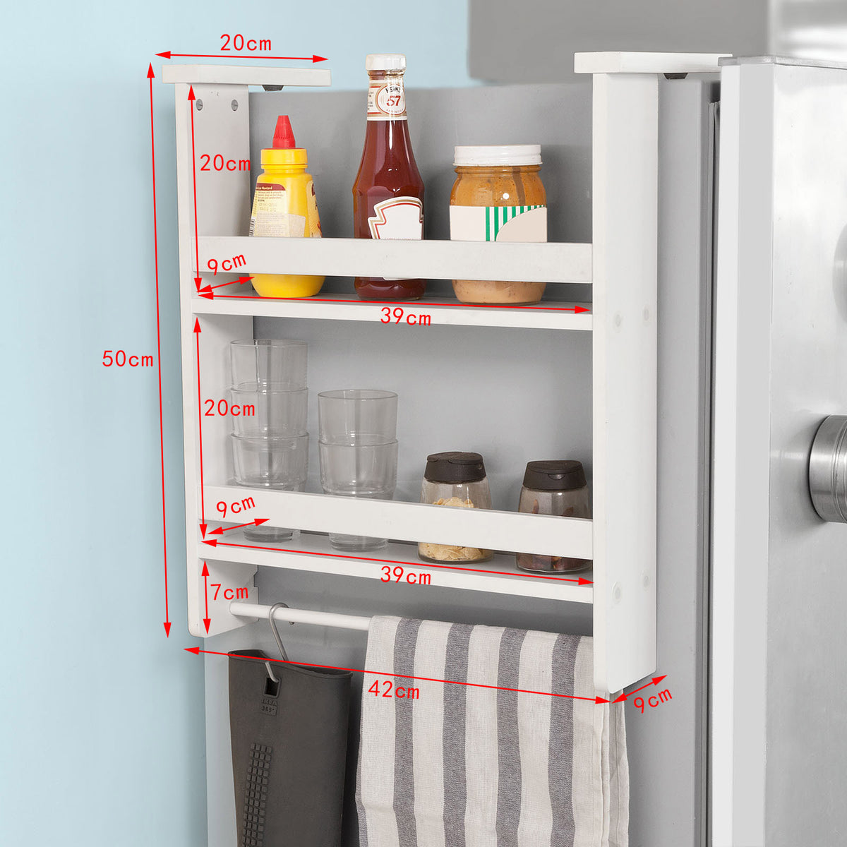 SoBuy FRG149-W Raft suspendat pentru frigider cu ventuze, suport pentru condimente