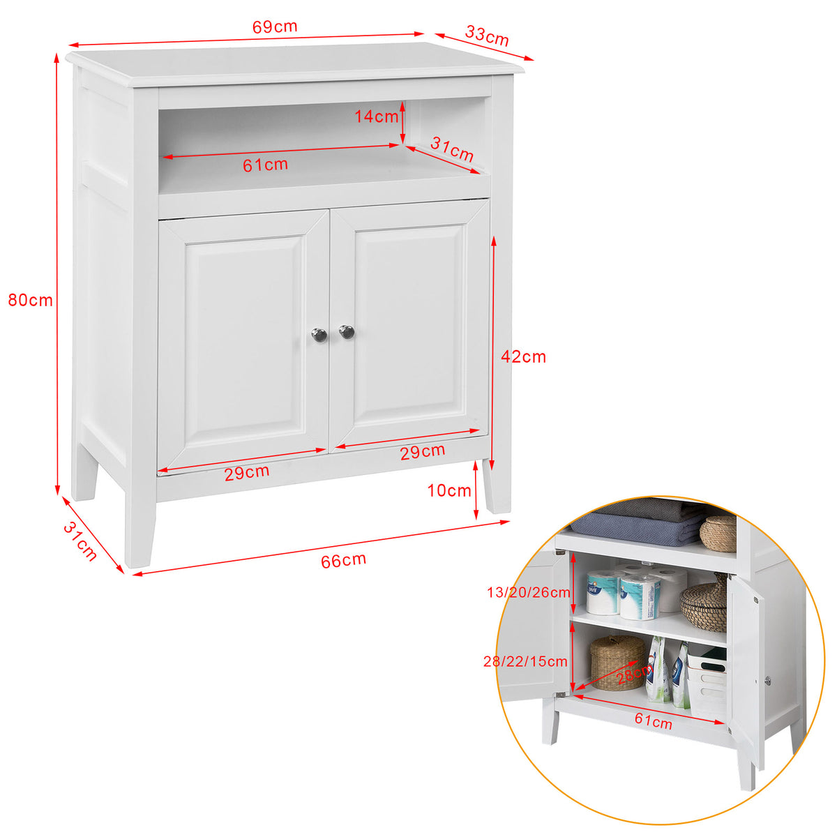 SoBuy FRG204-W Meuble Bas de Salle de Bain Armoire Toilette Buffet commode – Blanc