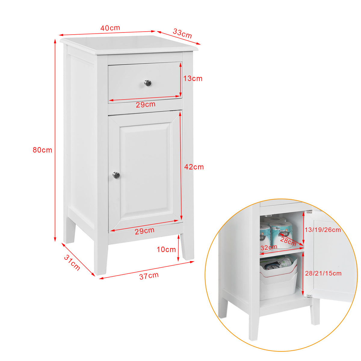 SoBuy FRG206-W Măsuță laterală Comodă baie Dulap WC