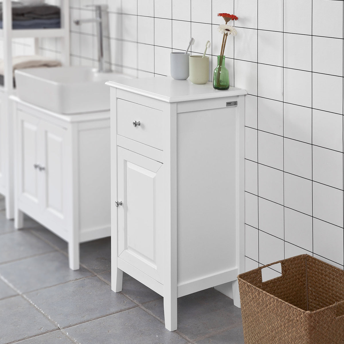 SoBuy FRG206-W Măsuță laterală Comodă baie Dulap WC
