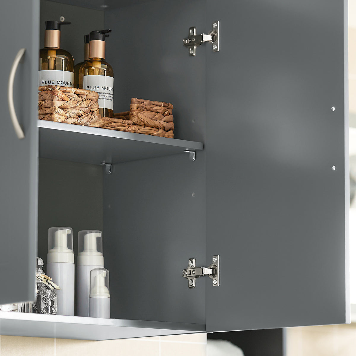 SoBuy FRG231-DG Meuble Haut Salle de Bain Suspendu Armoire Murale avec Étagère Réglable et Porte Rangement Mural Compact pour Salle de Bain, WC ou Cuisine Gris 60x30x60 cm
