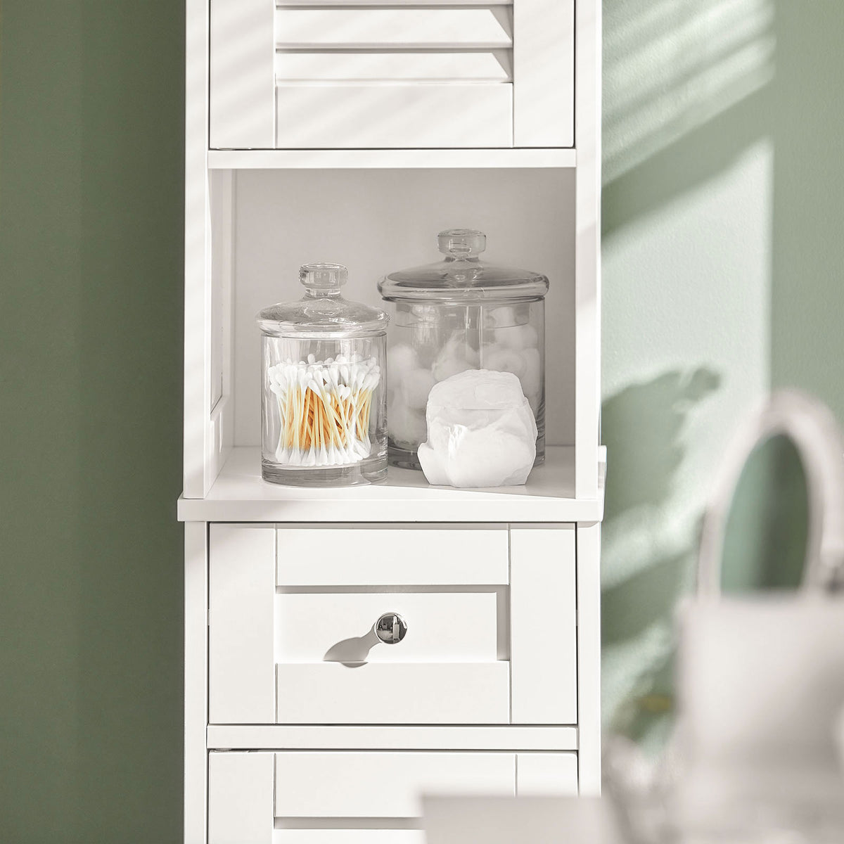 SoBuy FRG236-W Dulap Coloană Baie, Șifonier Înalt de Depozitare cu 2 Uși, 1 Sertar și Nișă Deschisă, Mobilier de Depozitare pentru Baie, WC, SDB, Toaletă sau Bucătărie 32x170x30cm