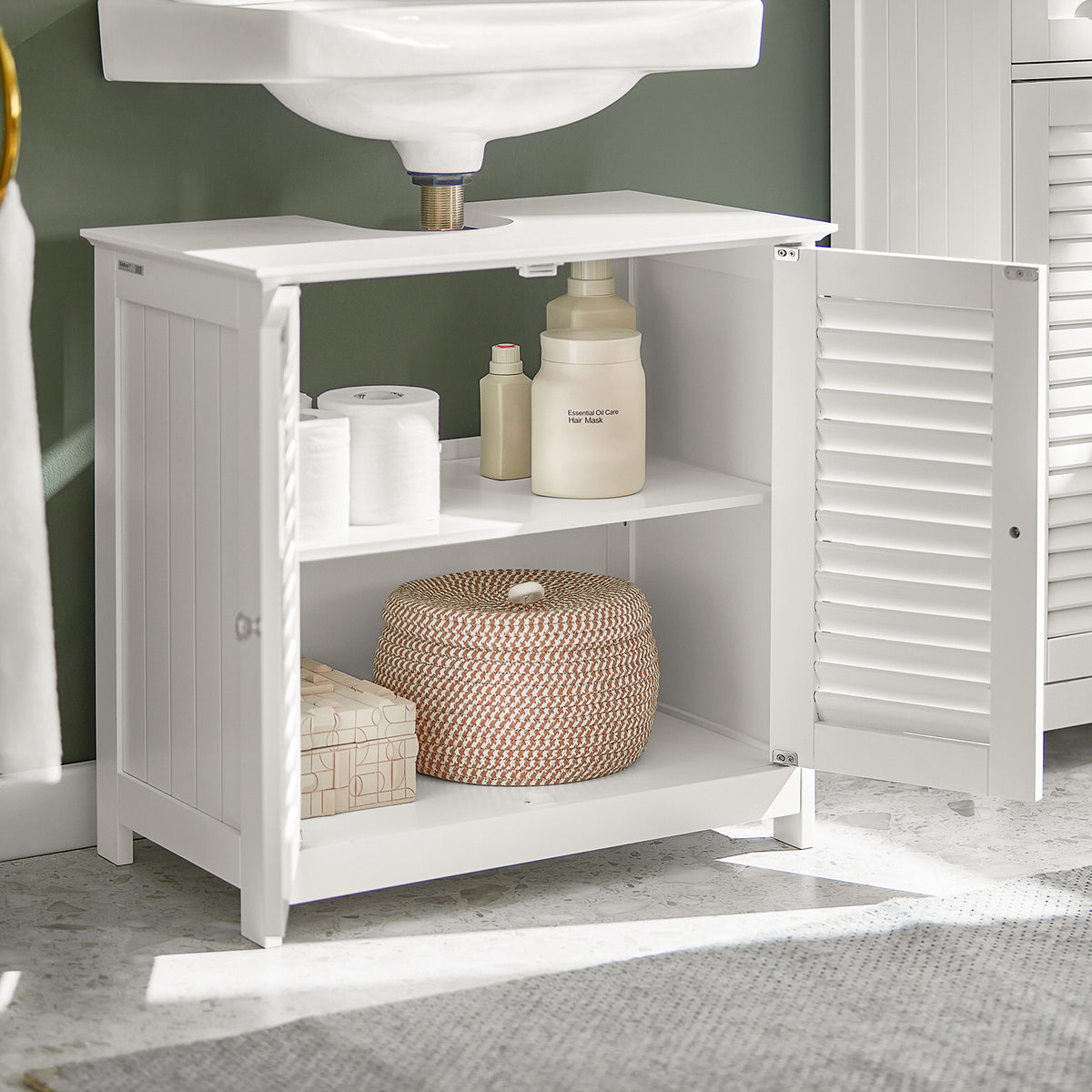 SoBuy FRG237-W Meuble Sous-Lavabo Meuble de Salle de Bain Vasque, 2 portes et 2 étages