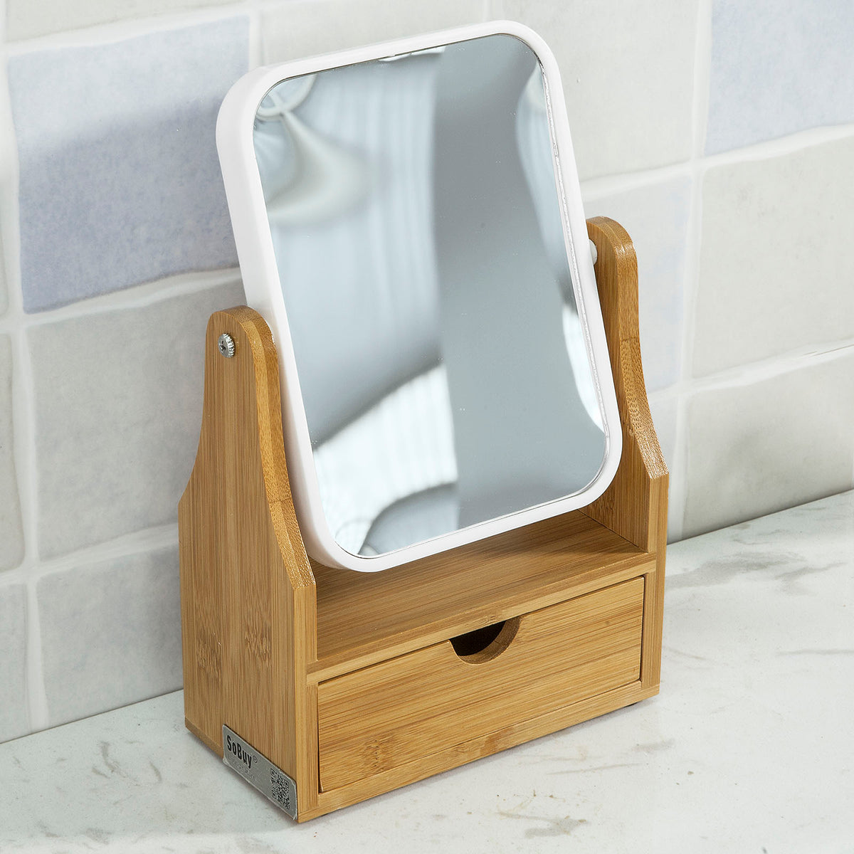 SoBuy FRG245-N Miroir de Table Miroir de Maquillage Coiffeuse en bois Miroir pivotant