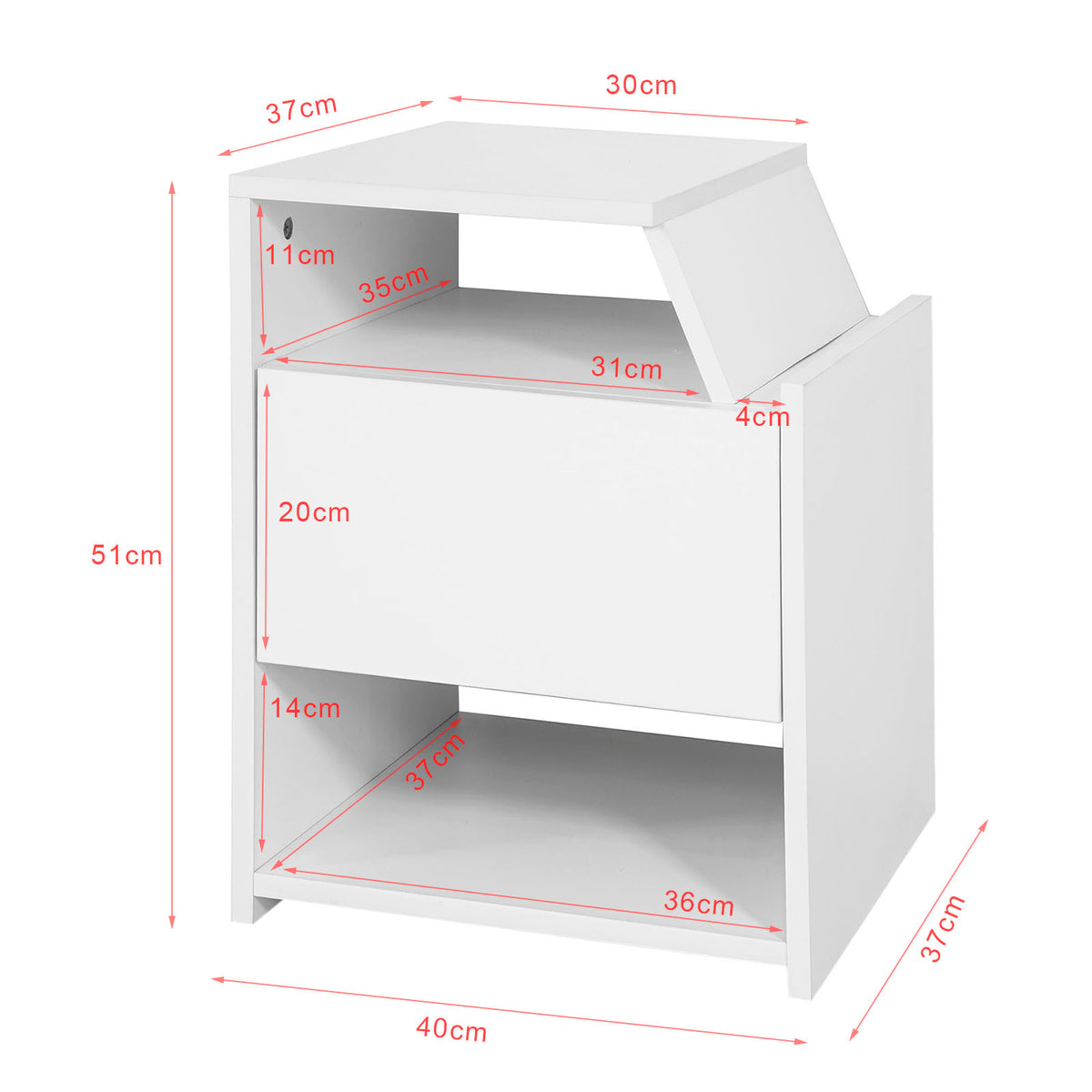 SoBuy FRG261-W Table de Chevet Table d'Appoint Bout de Canapé avec 1 Tiroir 2 Niches