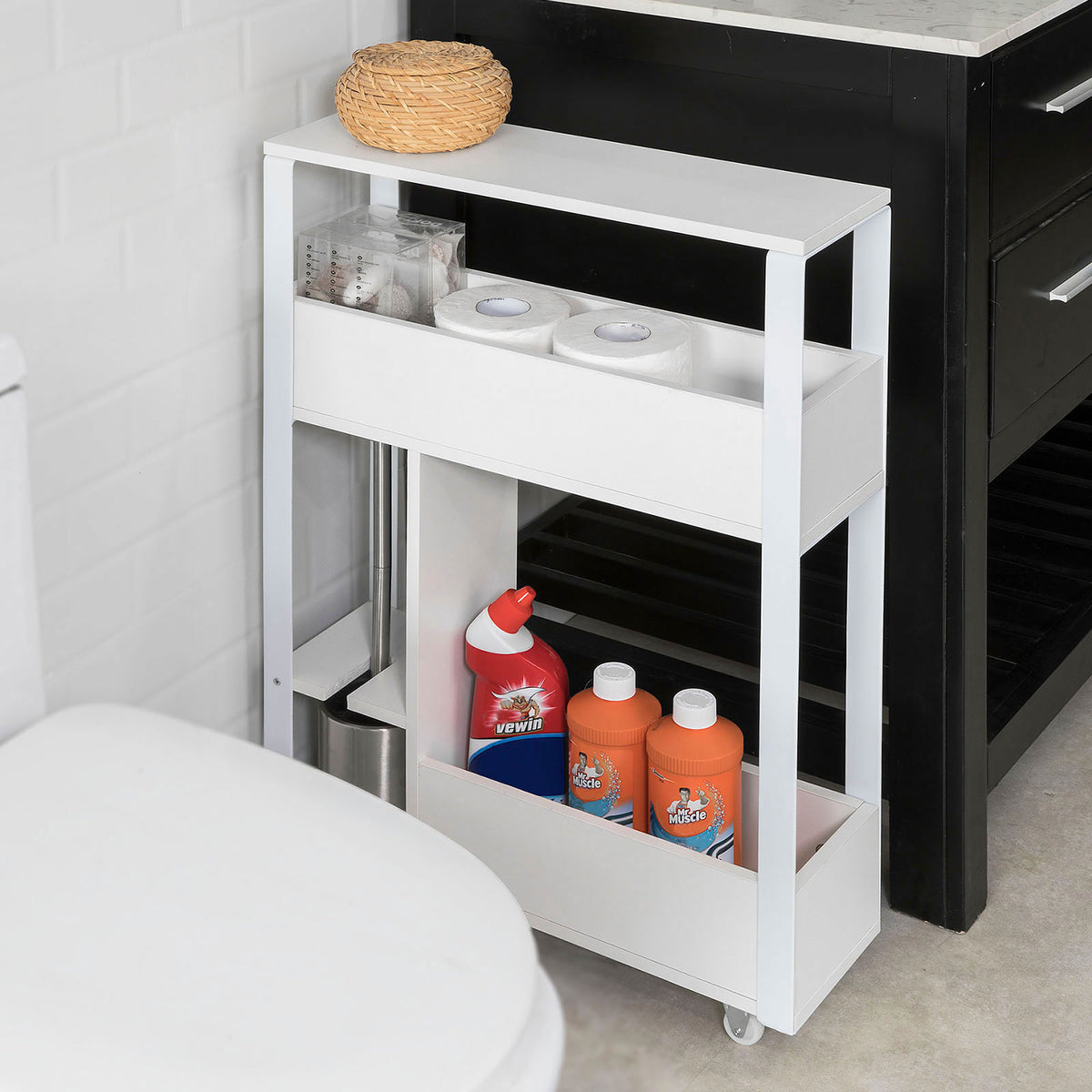 SoBuy FRG270-W Dulap de depozitare pentru baie Suport hârtie igienică Mobilier WC