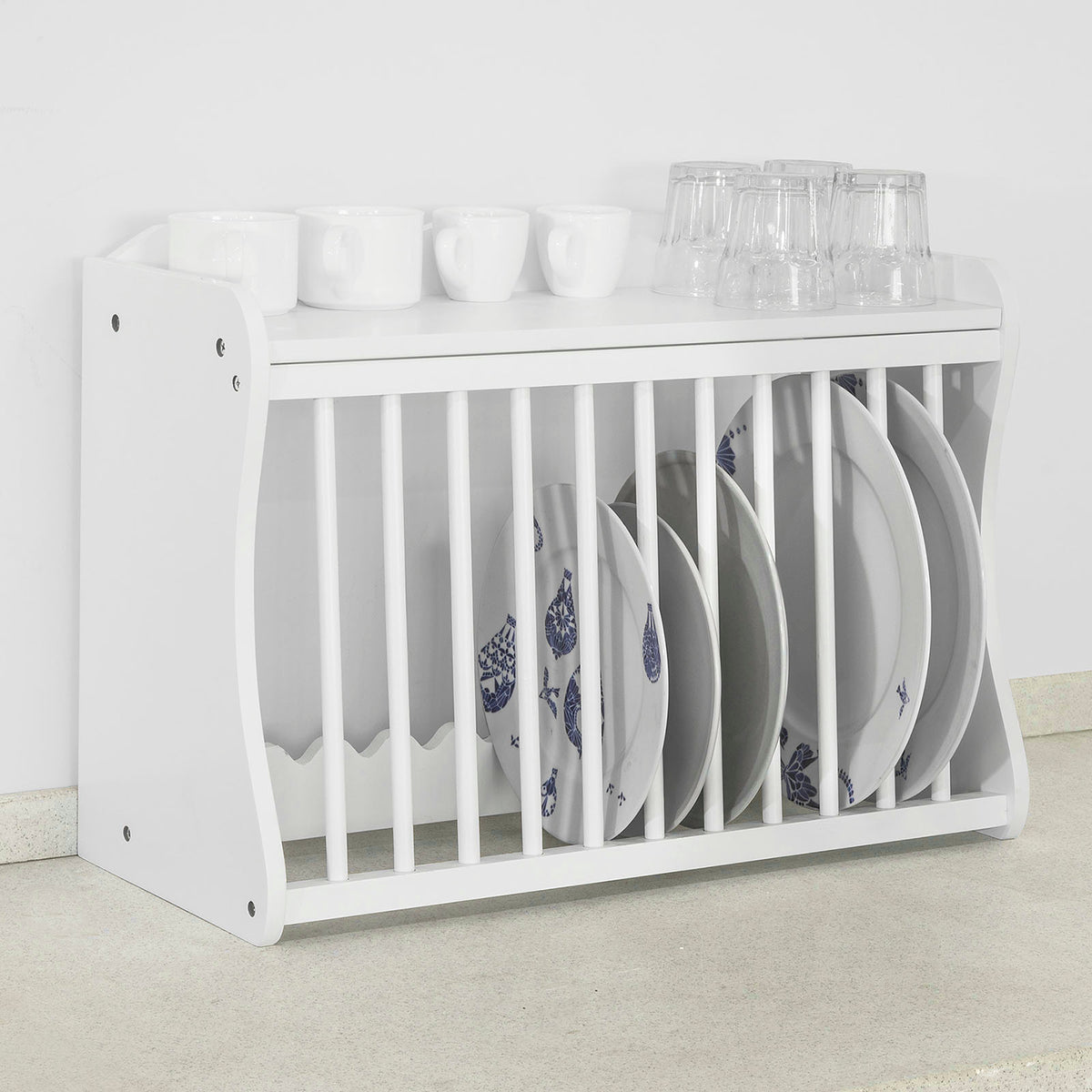 SoBuy FRG275-W Suport farfurii de perete Dulap depozitare farfurii montat pe perete