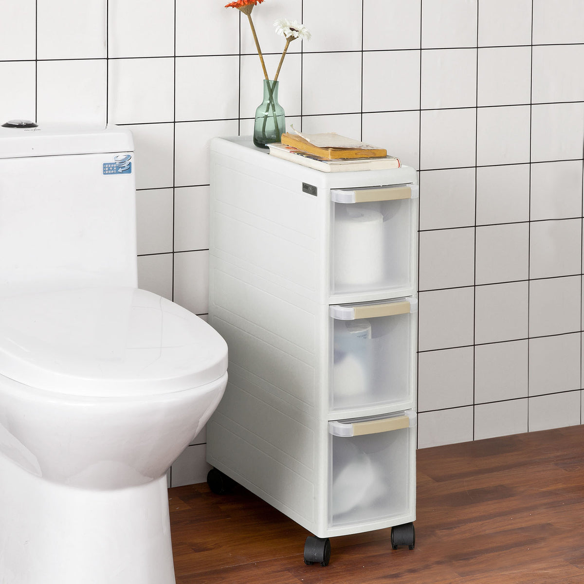 SoBuy FRG41-K-W Cărucior de depozitare, Etajeră dulap de bucătărie baie