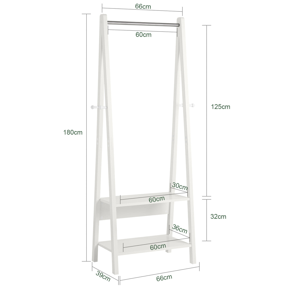 SoBuy FRG59-W Suport pentru haine din lemn, dressing, cu două rafturi
