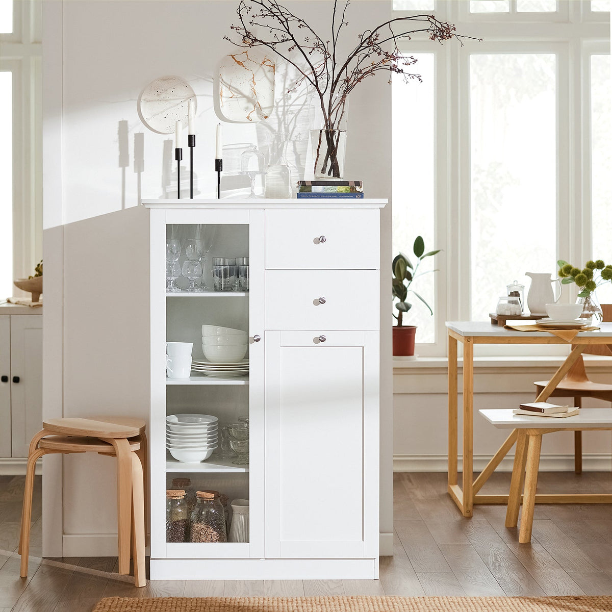 SoBuy FSB32-W Buffet Commode Armoire de Rangement Dressoir Bahut avec 2 Portes, 2 Tiroirs