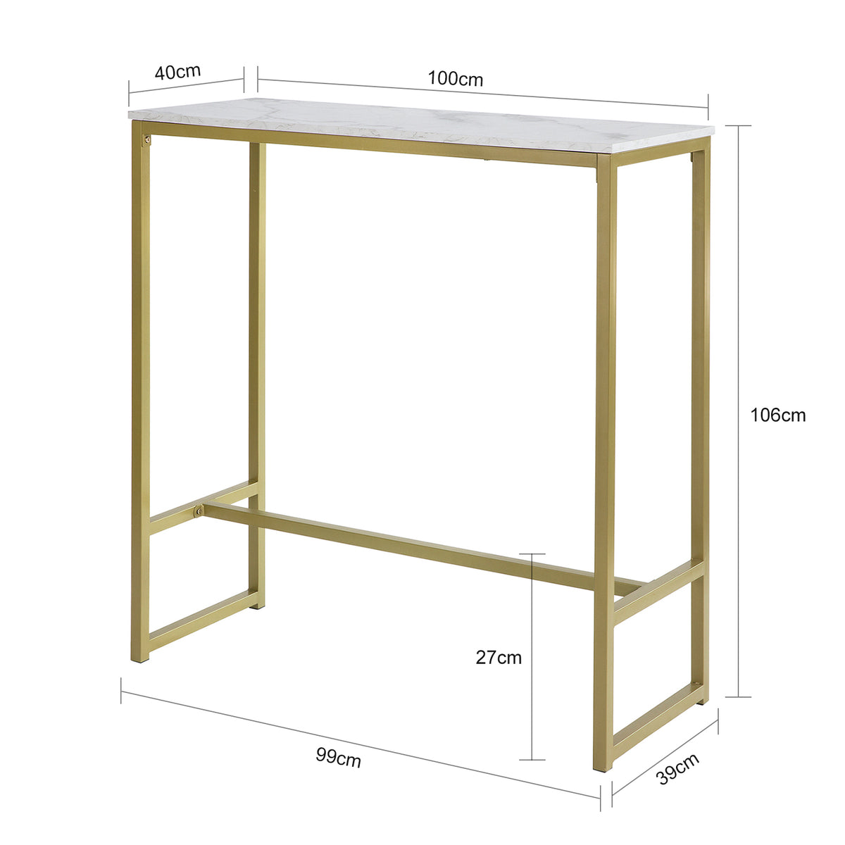SoBuy FSB34-G Table de Bar Effet Marbre Table Haute de Bar Table à Manger Mange-Doré